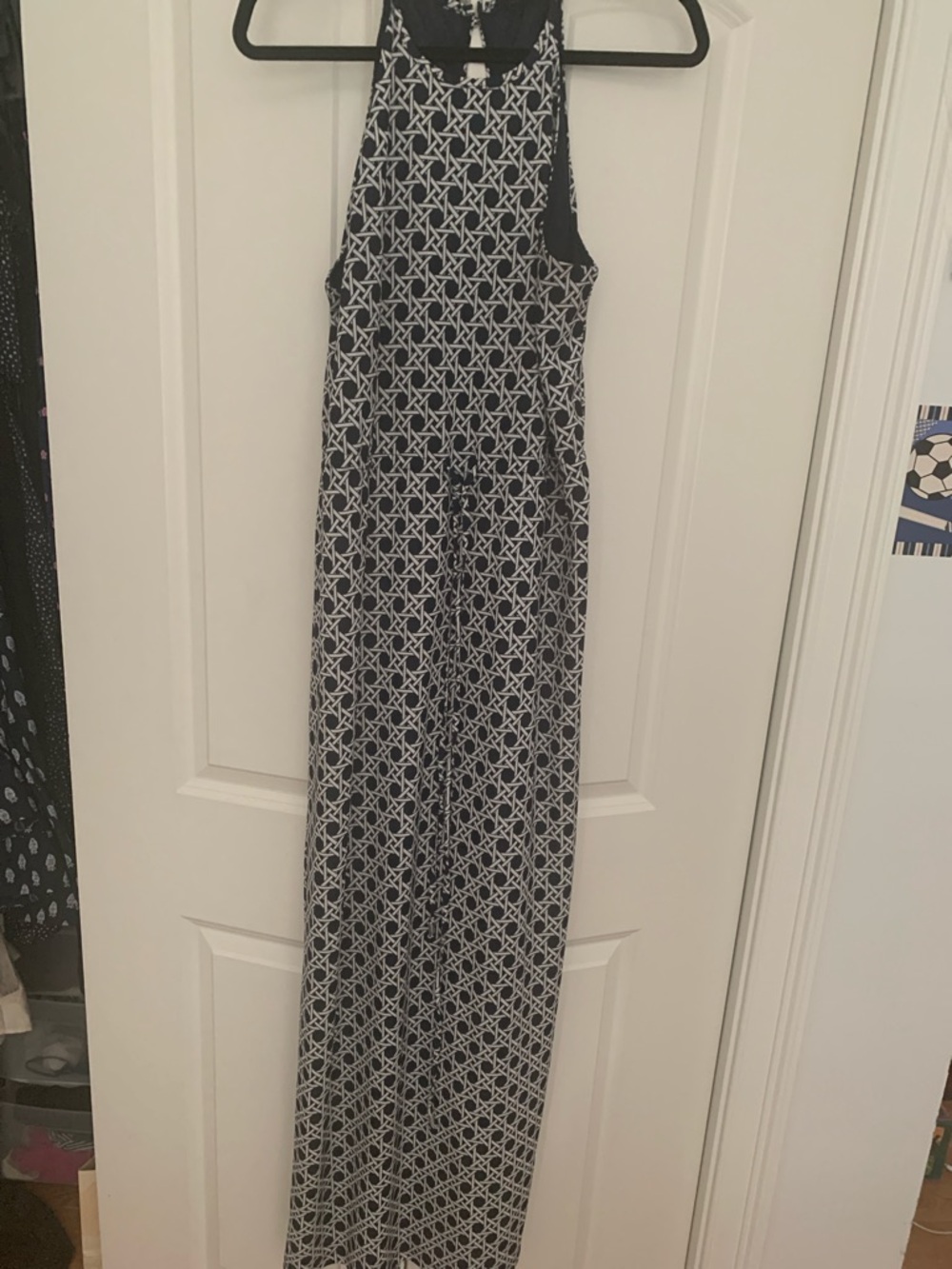 The Limited Navy and White Geometric Halter Dress